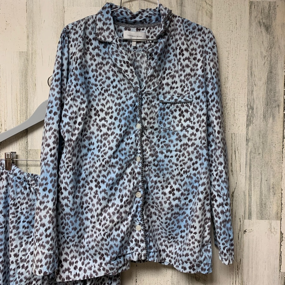 Victoria's Secret Blue and Black Leopard Pajama Set